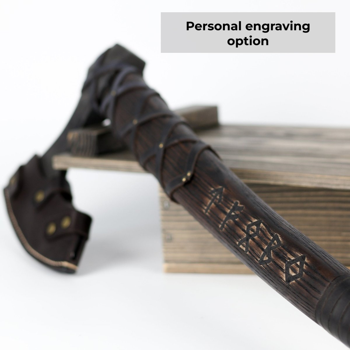 Viking long axe "Ragnvald" with carving handle and leather wrap